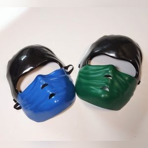 2 Rubie's Ninja Masks Size Young/Adults Green&Blue HardPlastic Halloween Costume